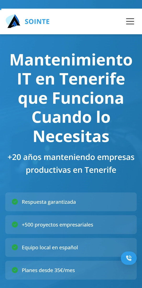 Vista móvil de la web de Sointe — hero responsive